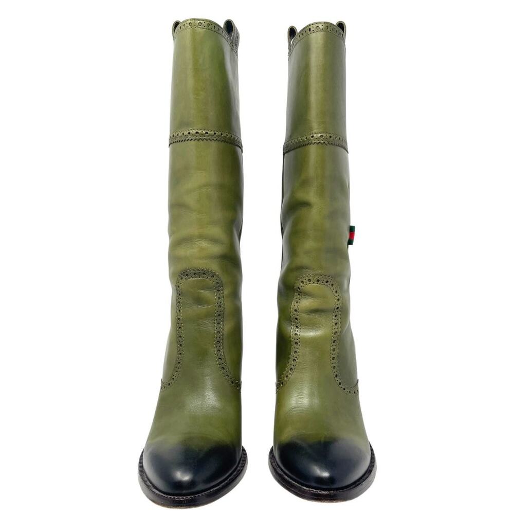 Gucci Ombre Green Leather Western Knee High Boots Vintage 9B US 9 Ophidia Web - Picture 3 of 9